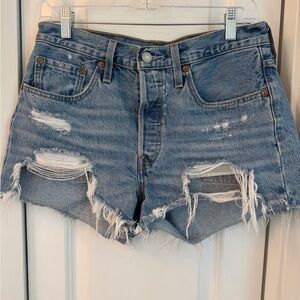 Distressed High-Rise Denim Shorts -  LEVIS Light Blue